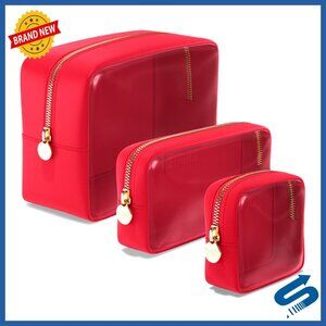 Clear Cosmetic Bags Set of 3 Mini Small Large Makeup Travel Organizer Preppy